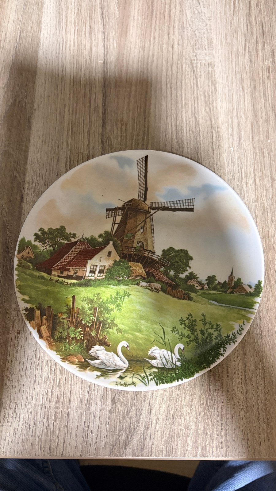 Decoratief bord met molen en zwanen - Royal Schwabap, Antiek en Kunst, Antiek | Wandborden en Tegels, Ophalen of Verzenden