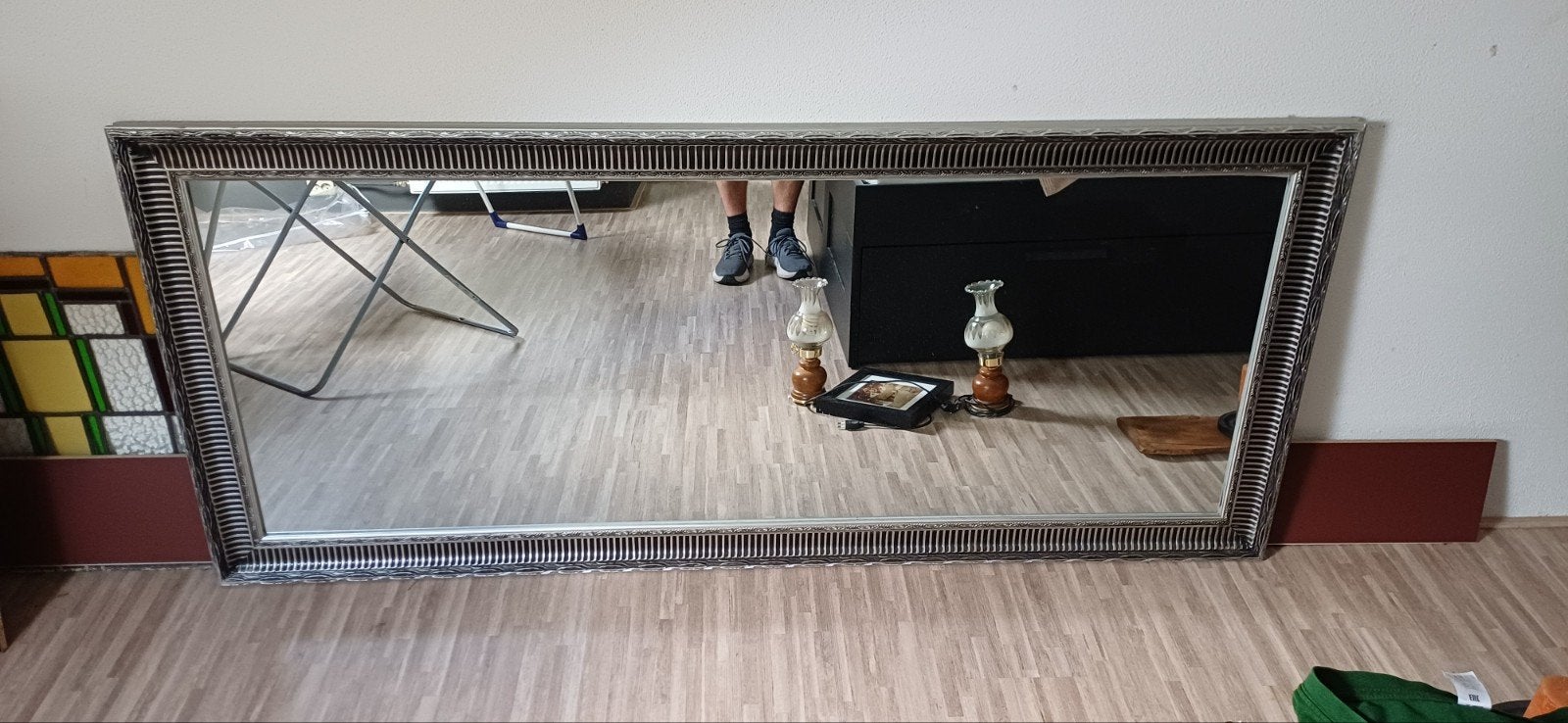 Grote rechthoekige spiegel 180x80 cm met sierlijke lijst, Antiek en Kunst, Ophalen