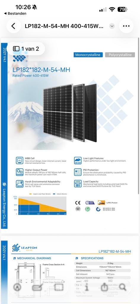 Leapton all black 400 wp zonnepanelen nieuw per pallet t.k, Doe-het-zelf en Verbouw, Zonnepanelen en Toebehoren, Ophalen, Nieuw