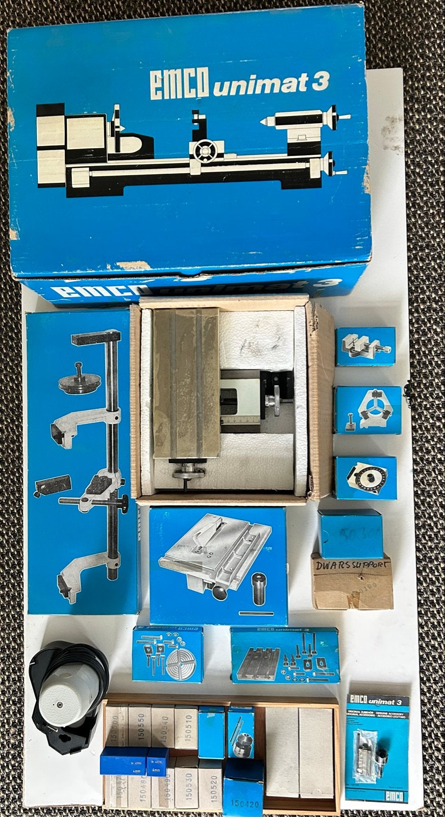 EMCO Unimat 3 draaibank – zeer complete set met accessoires, Ophalen, Zo goed als nieuw, Metaaldraaibank, Minder dan 500 mm