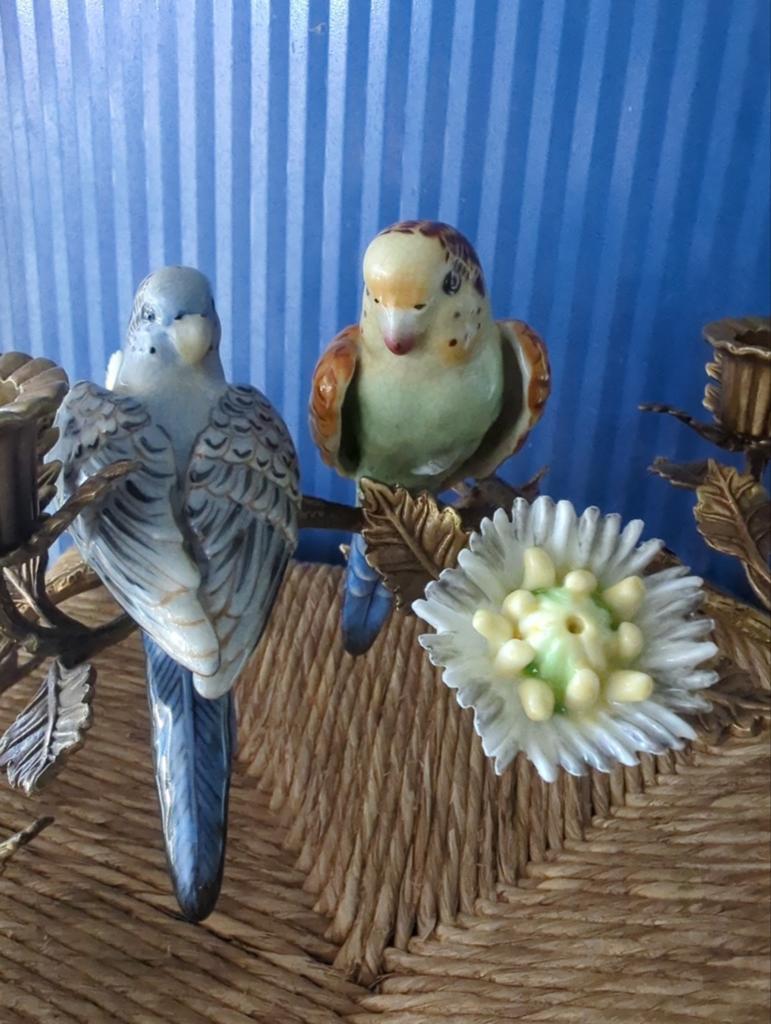 Mooie bronzen kandelaar met vogels en bloemen, Antiek en Kunst, Antiek | Kandelaars, Koper of Brons, Ophalen of Verzenden
