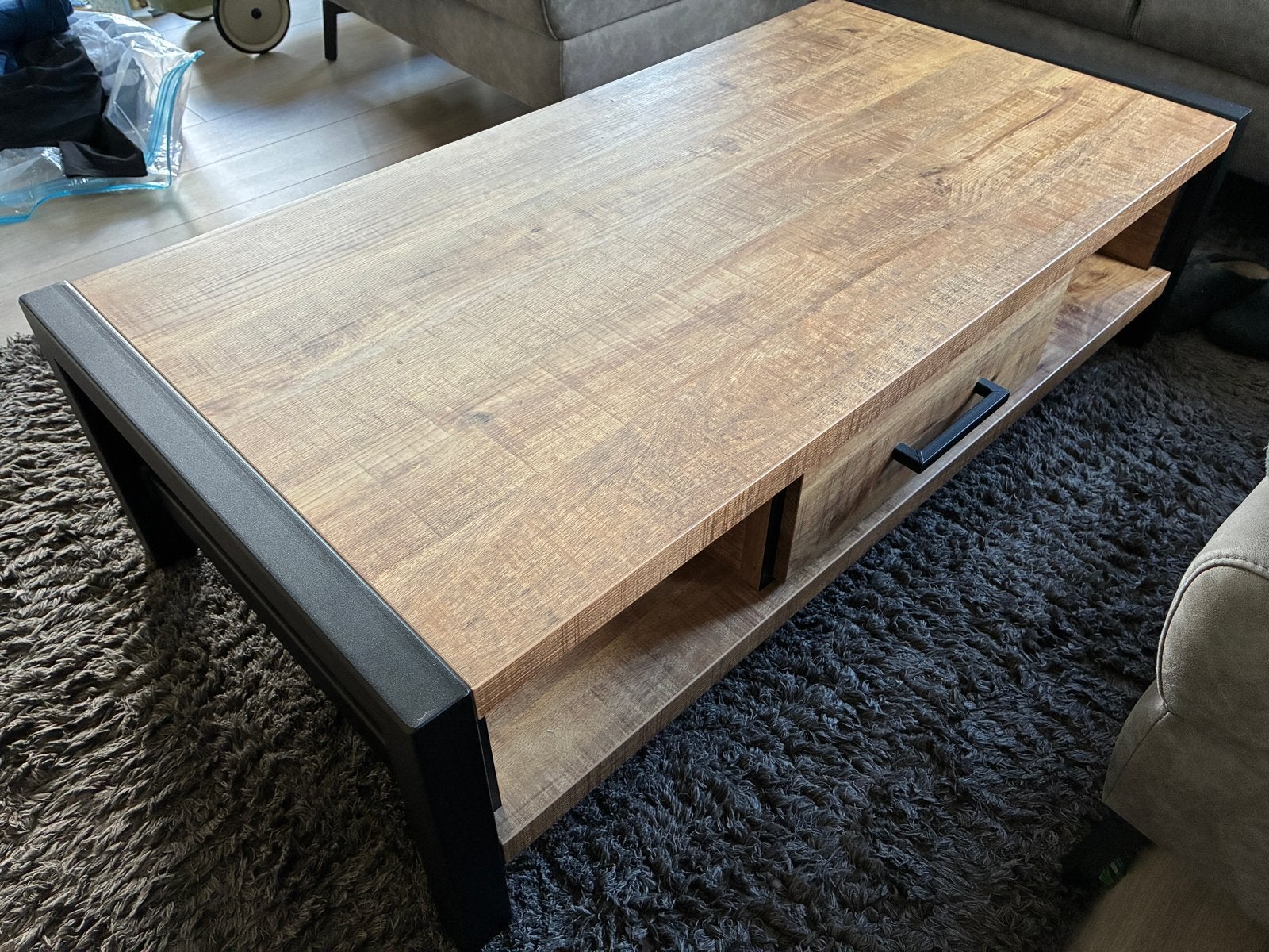 Mantera salontafel met lade en opbergvakken, Ophalen, Gebruikt, 100 tot 150 cm, 50 tot 100 cm