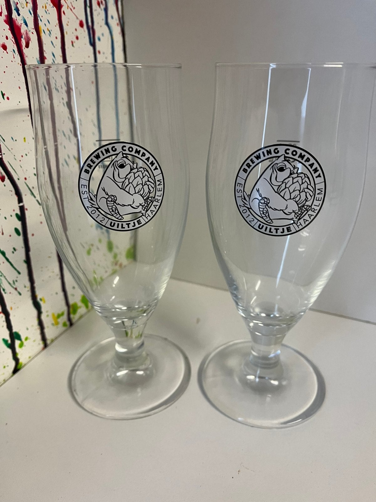 Uiltje bierglazen set van 2 glazen, Ophalen of Verzenden, Nieuw, Glas of Glazen, Overige merken