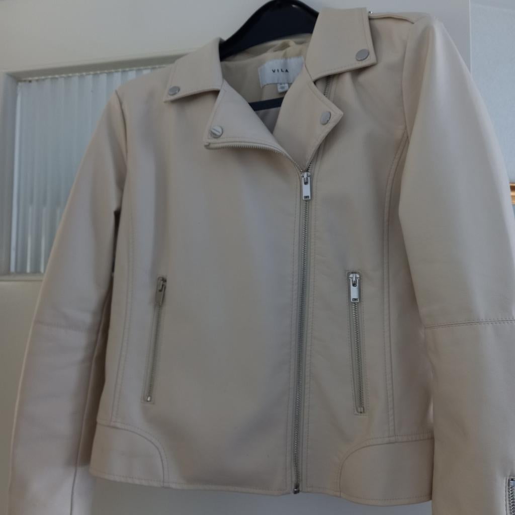 Lederlook jasje ecru kleur maat L, Overige kleuren, Maat 42/44 (L), Ophalen of Verzenden, Zo goed als nieuw
