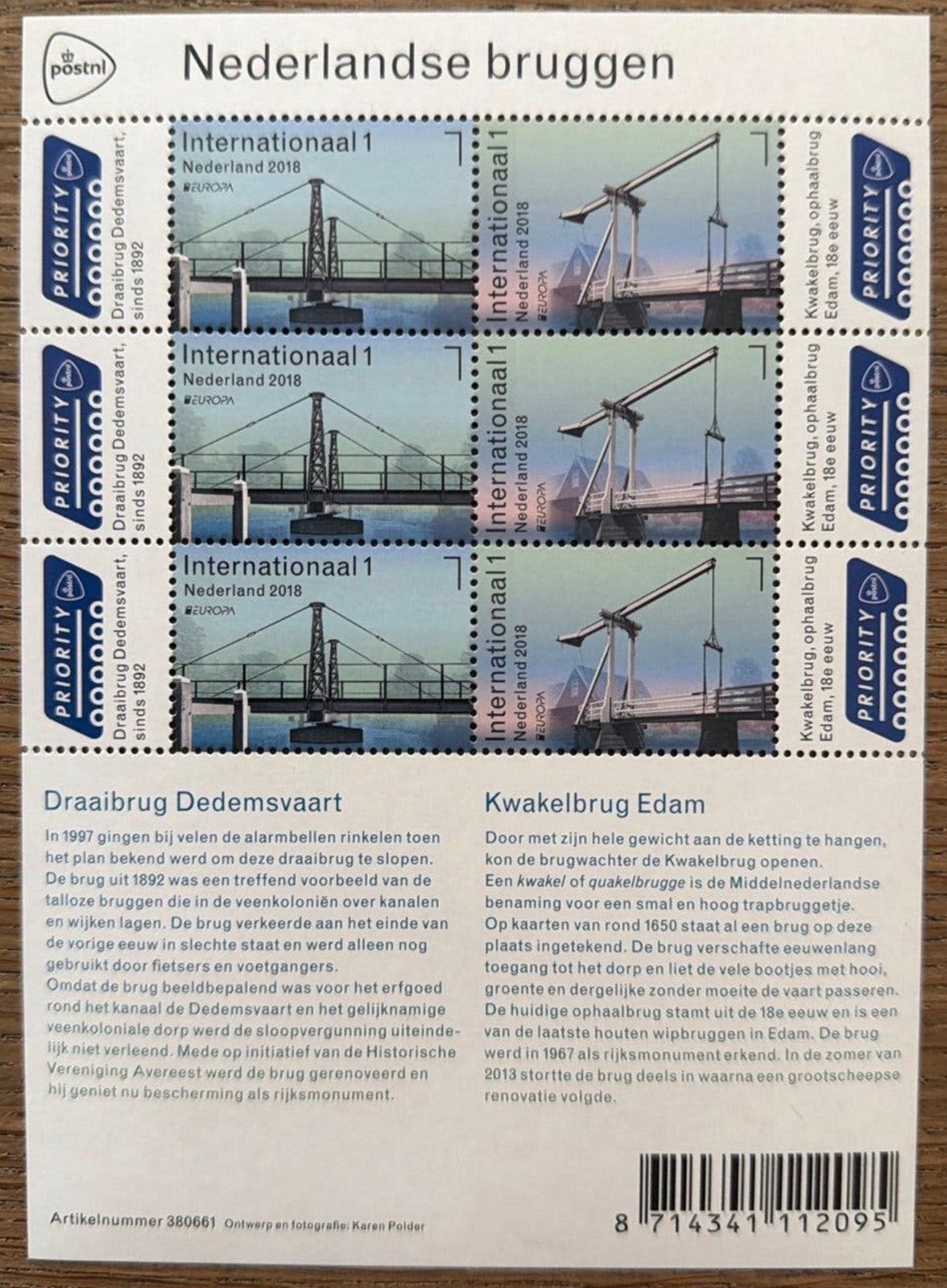 * postzegels pf. Nederlandse Bruggen.2018 Prio, Ophalen of Verzenden, Na 1940, Postfris