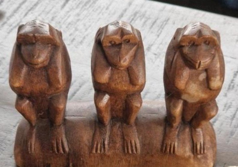 Houten beeldje van de drie wijze apen, Ophalen of Verzenden