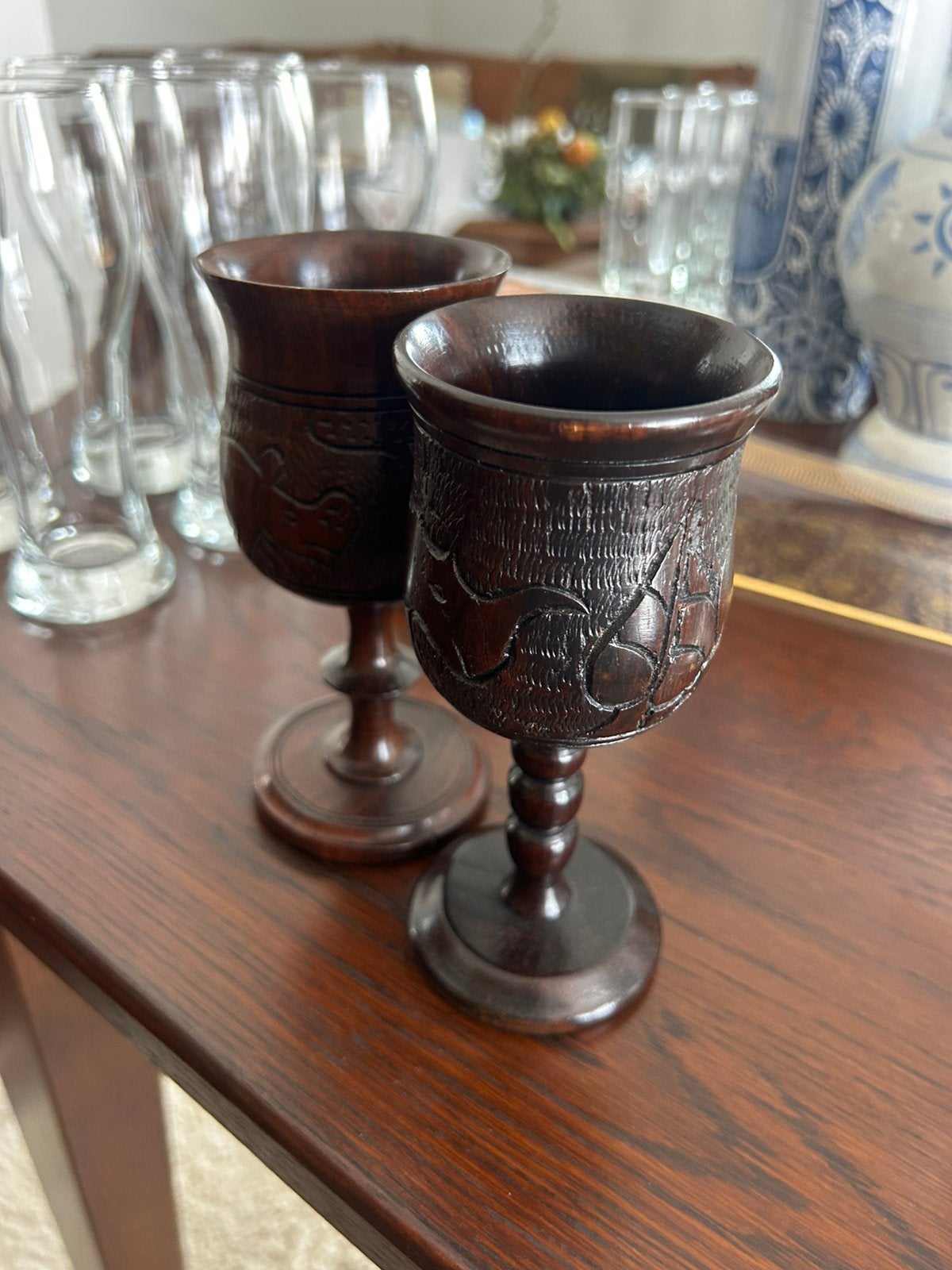 Afrikaanse houten wijnglazen / kelken, Ophalen of Verzenden