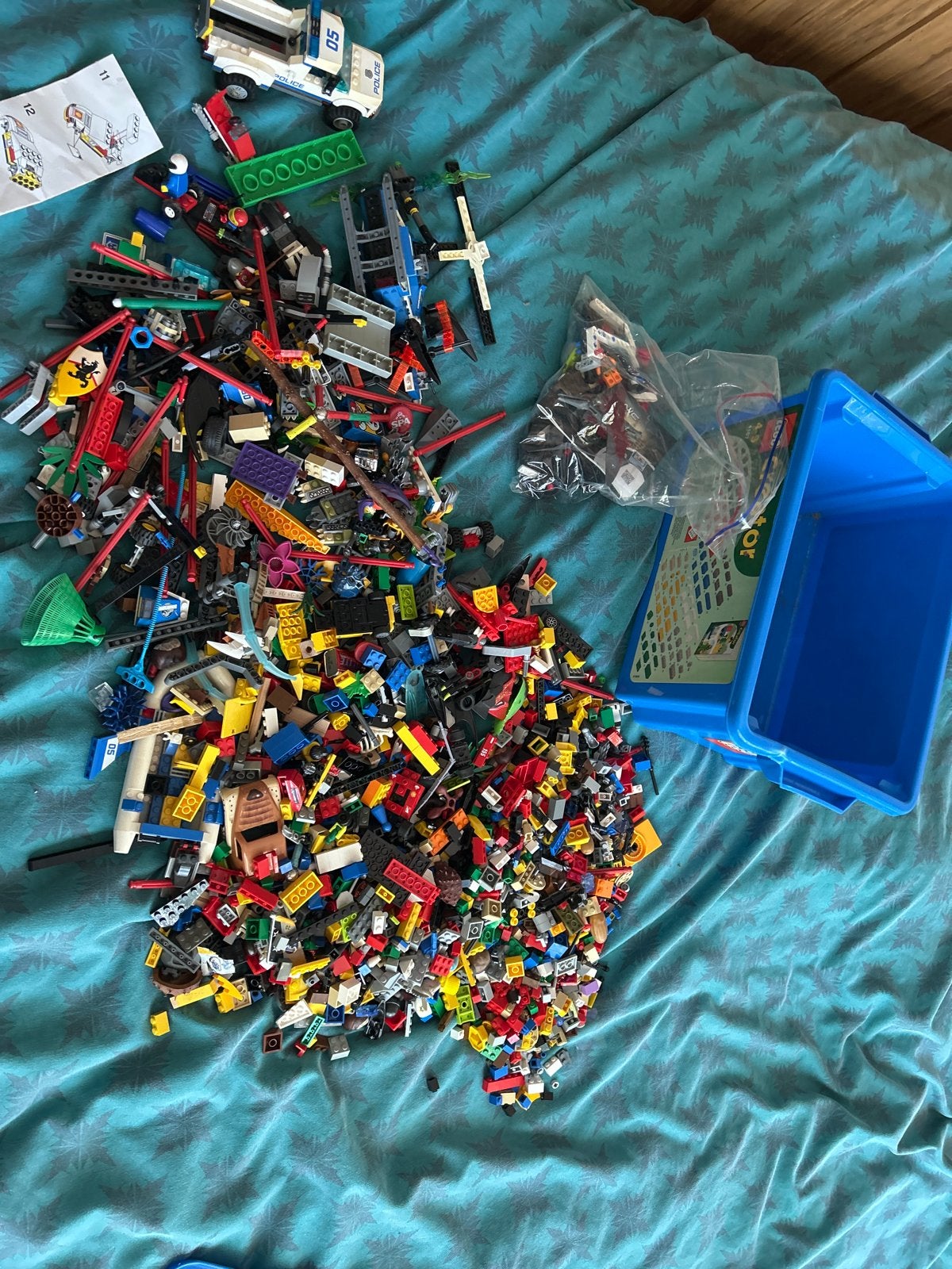 Grote partij LEGO en LEGO Technic met opbergdoos, Gebruikt, Lego, Ophalen of Verzenden, Technic