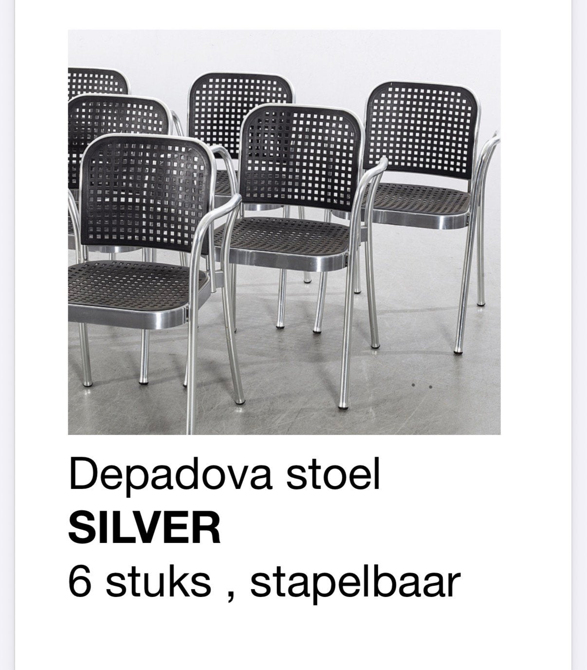 Depadova stapelbare stoel , zie foto, Huis en Inrichting, Stoelen, Gebruikt, Zwart, Design, Ophalen of Verzenden