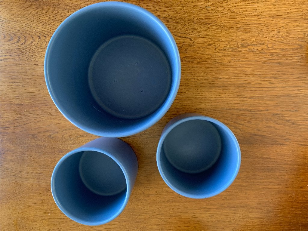 3 delige Bloempot Set Kleur: Blauw Nieuw, Tuin en Terras, Bloempotten, Rond, Nieuw, Ophalen of Verzenden, Aardewerk