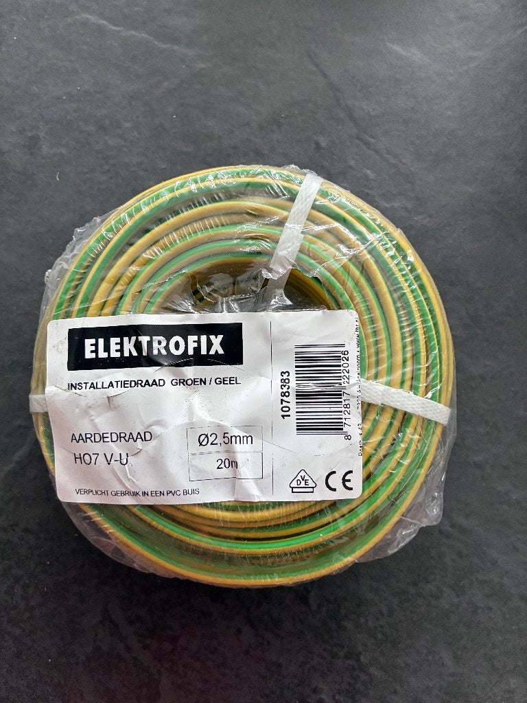 Installatiedraad VD draad 2,5 mm², kleur geel/groen (aarde), Ophalen of Verzenden, Nieuw, Kabel of Snoer