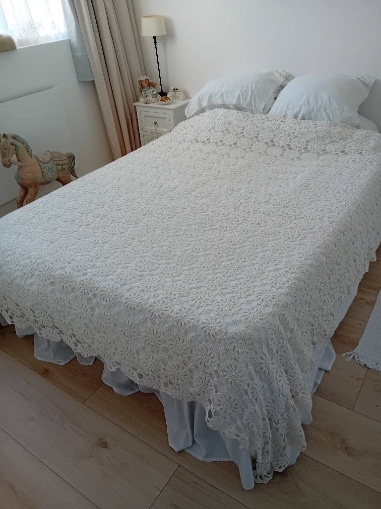 Sprei, Huis en Inrichting, Handgemaakt, Wit, Overige materialen, Tweepersoons