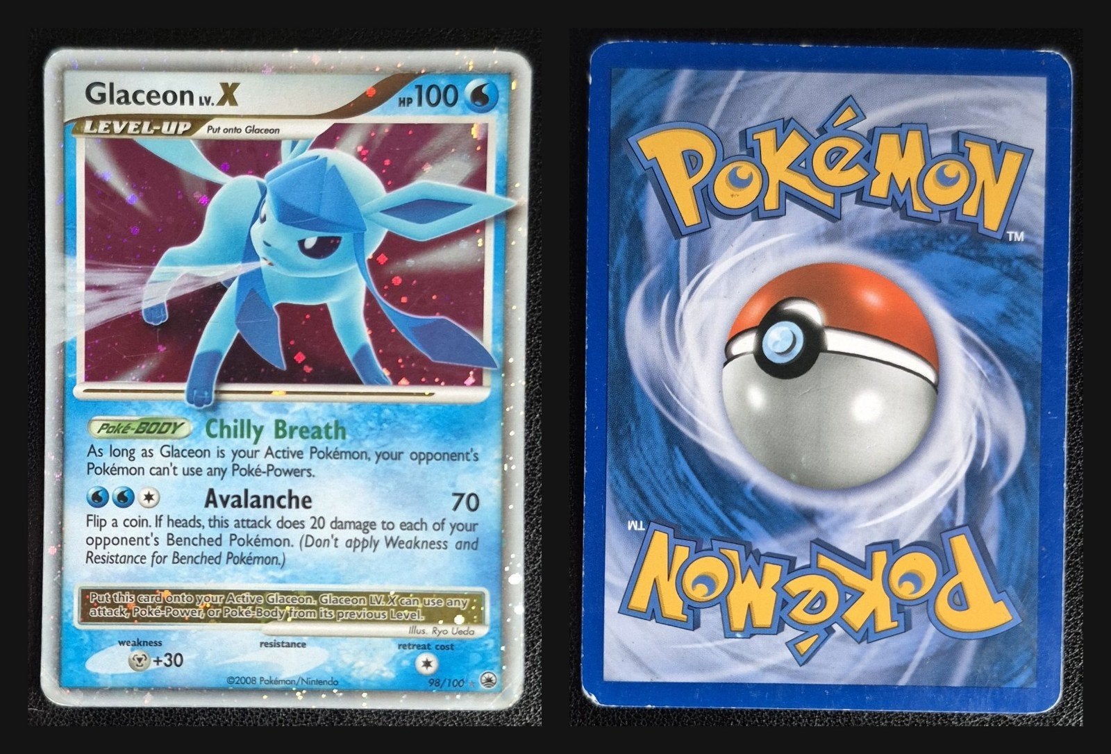 Pokémon Kaart: Glaceon LV.X (99/100) - Zeldzaam!, Ophalen of Verzenden, Zo goed als nieuw, Losse kaart