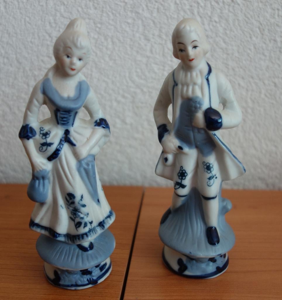 Vintage 2 delfts blauwe porseleinen beeldjes, Ophalen of Verzenden, Zo goed als nieuw, Mens