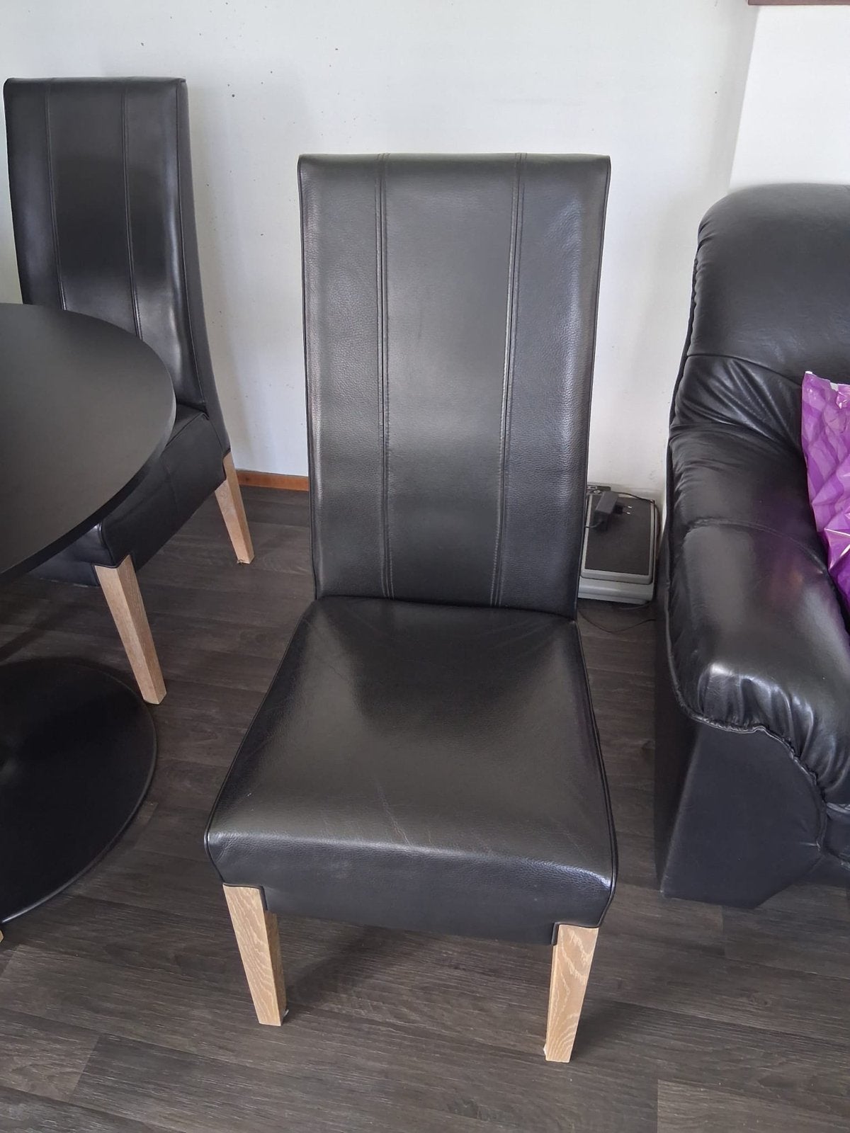 Zwarte leren eetkamerstoelen - Set van 5, Ophalen, Gebruikt, Zwart, Leer