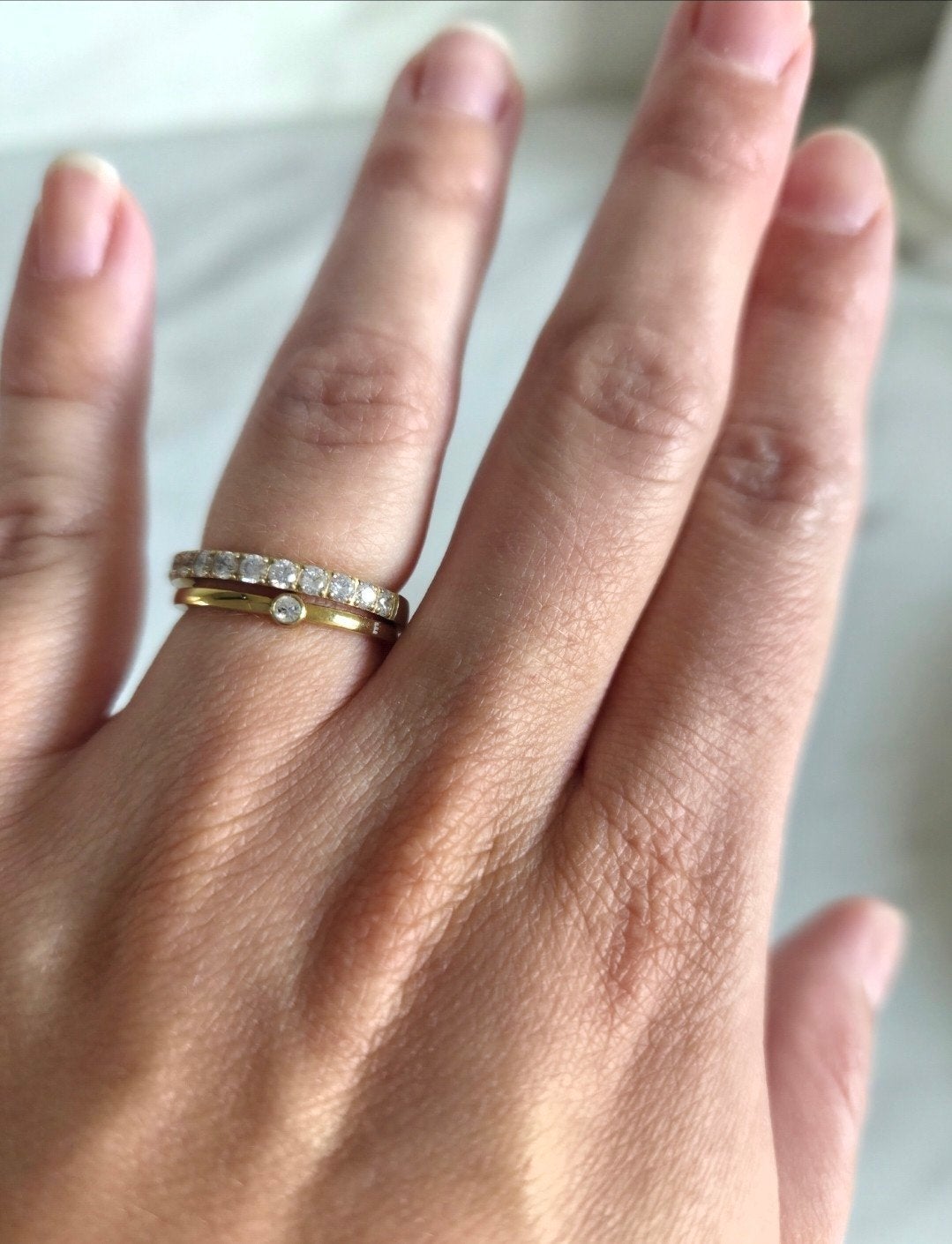 Melano set van 2 vergulden ringen met zirkonia, Verzenden, Met edelsteen, Dame, Goud