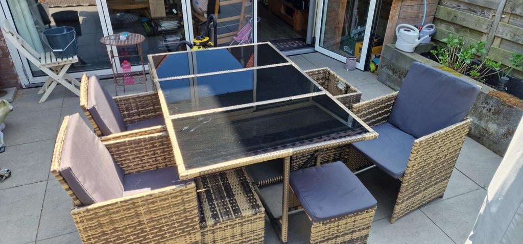 Tuinset 6 persoons Tectake met kussens, Tuin en Terras, Tuinsets en Loungesets, Gebruikt, Stoel, Ophalen