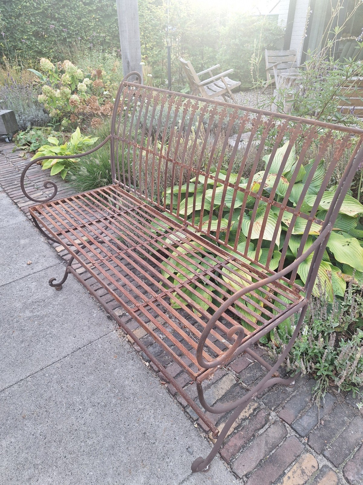 bankje ijzer tuindecoratie brocante landelijk, Tuin en Terras, Ophalen, Metaal