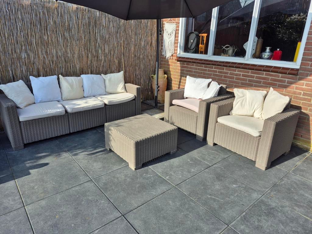 Mooie Allibert California Cappuccino Loungeset, Verzenden, Kunststof, Hocker
