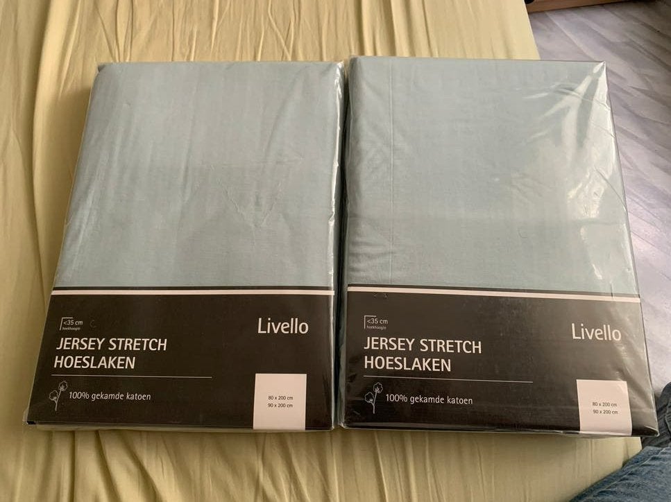 Livello Jersey Stretch Hoeslaken 80/90x200 cm Sky Nieuw, Eenpersoons, Blauw, Hoeslaken of Sloop, Katoen