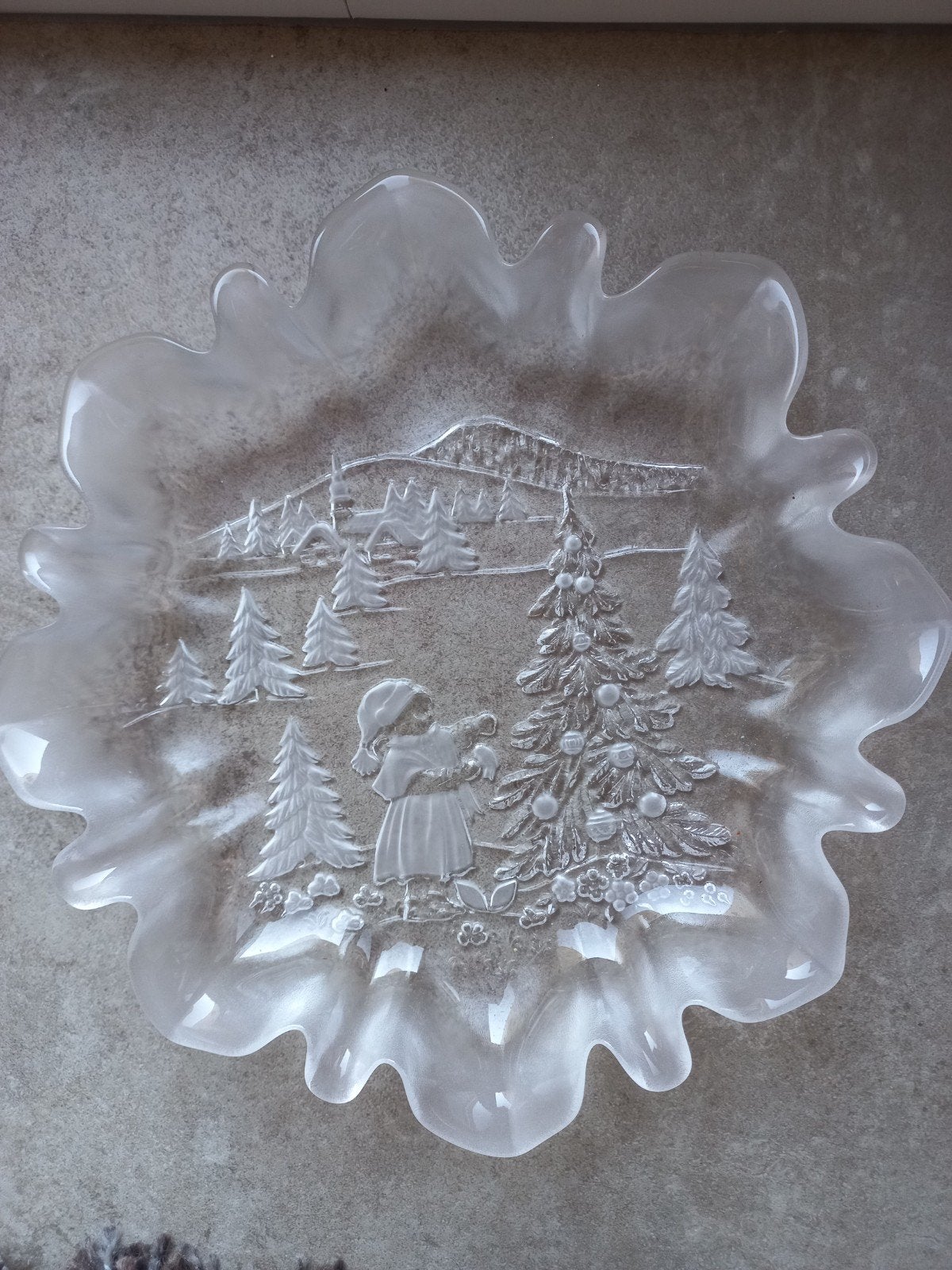 Vintage Zweedse glaskunst, schaal met winterse afbeeldingen, Ophalen of Verzenden