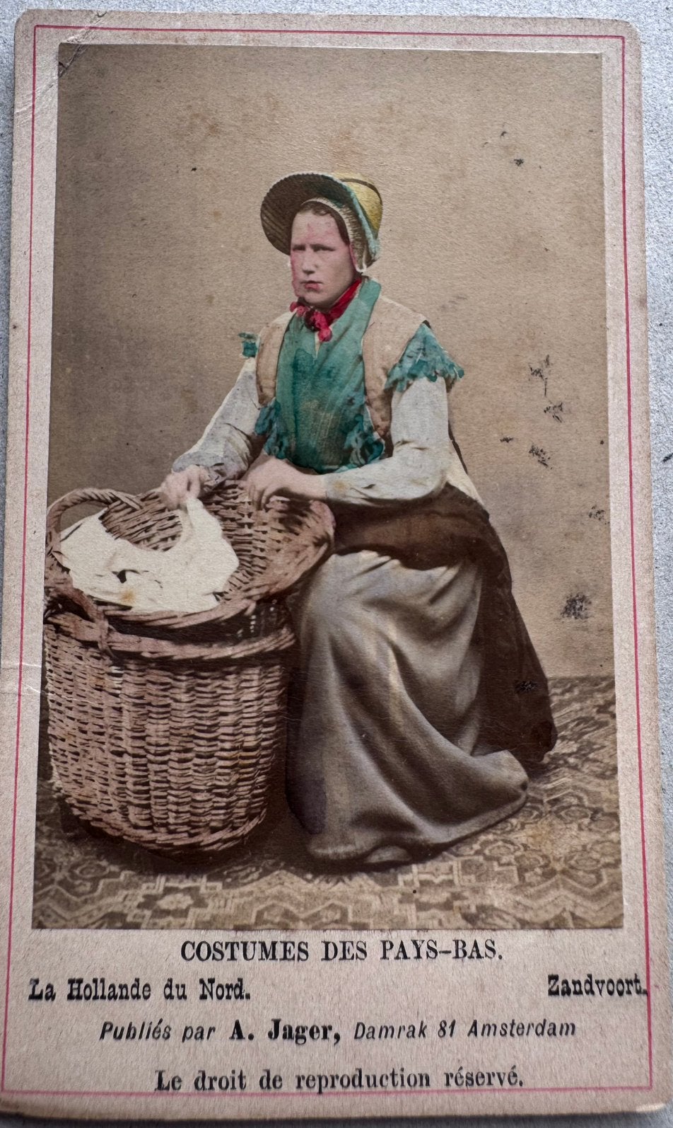 CDV A. JAger Amsterdam ca. 1870 - Klederdracht Zandvoort, Verzamelen, Gebruikt, Foto, Klederdracht, Ophalen of Verzenden
