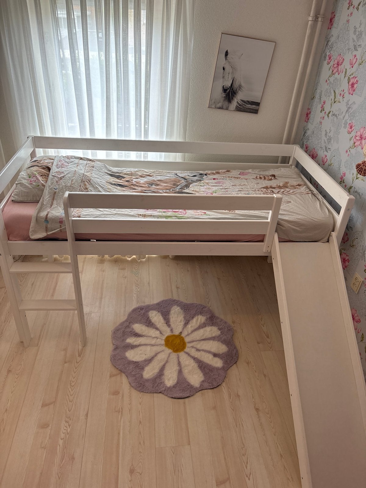 Halfhoogslaper met glijbaan en ladder, Gebruikt, 90 cm, Eenpersoons, Minder dan 160 cm