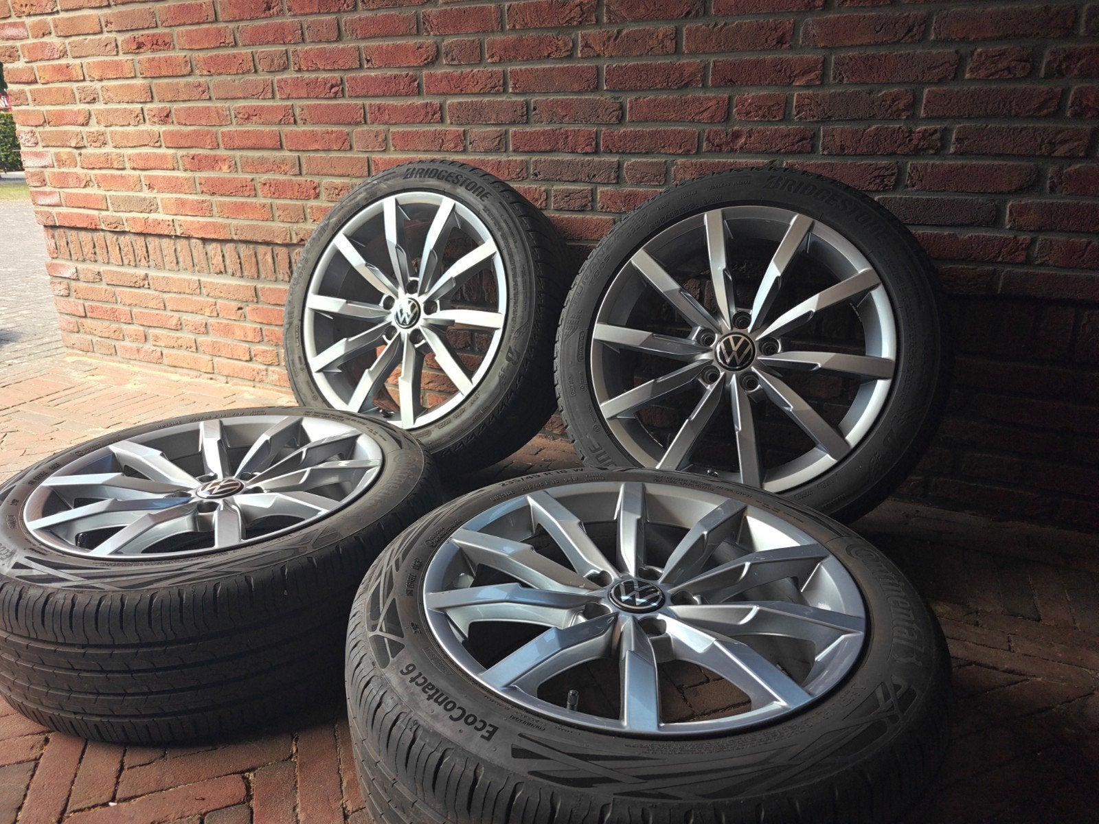 Orginele 18 inch VW Monterey R-line Velgen + Zomerbanden, Ophalen, 18 inch, Gebruikt, Banden en Velgen