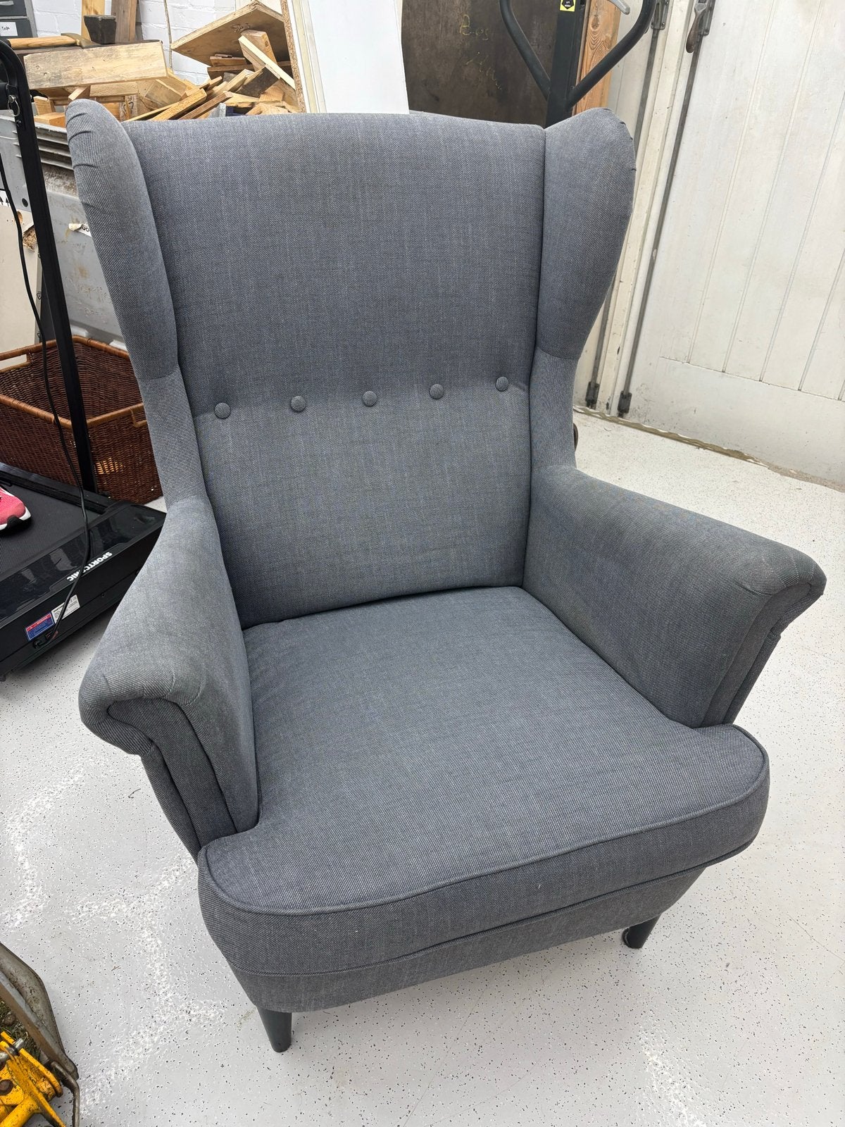 Grijze strandmon IKEA fauteuil, Huis en Inrichting, Ophalen, Gebruikt, Stof, 75 tot 100 cm