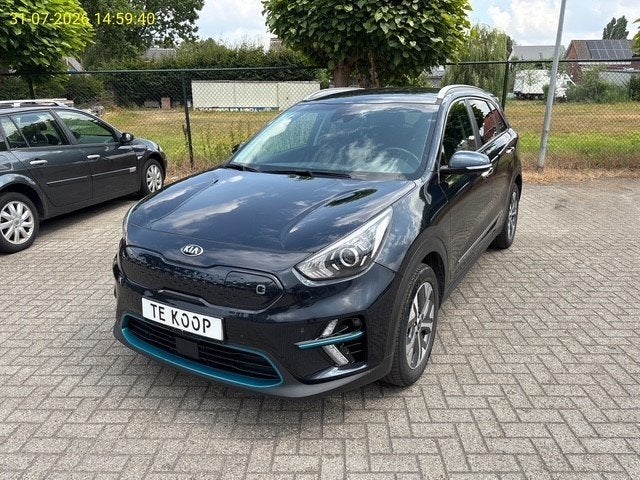 Kia E-Niro 64KWH SOH 100% Keyless Warmtepomp 3Fase 12-2020, Auto's, Dealer onderhouden, 1712 kg, Blauw, Leder en Stof