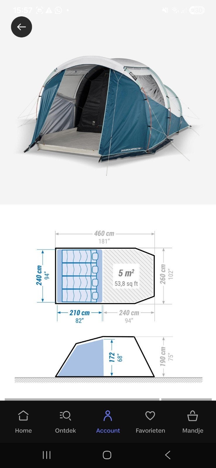 Quechua Kampeertent Arpenaz 4.1 Fresh & Black 4 personen, Caravans en Kamperen, Tenten, Ophalen, Zo goed als nieuw