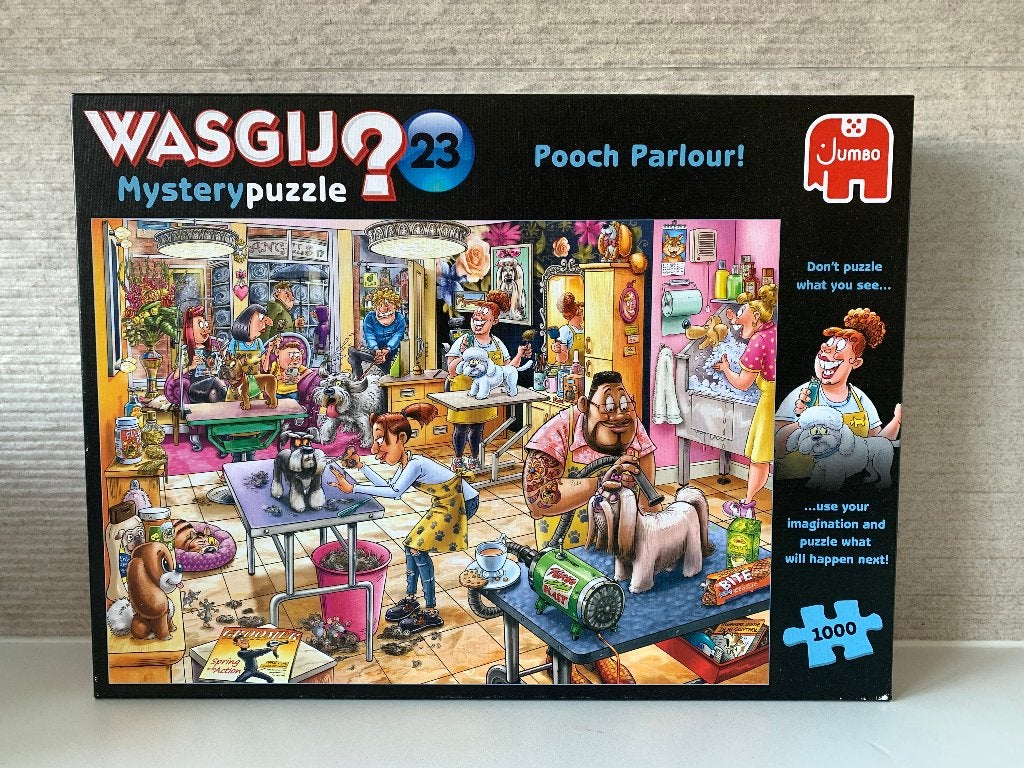 Leuke Wasgij puzzel Trimsalon Kwispel! 1000 stukjes, Ophalen of Verzenden, 500 t/m 1500 stukjes, Zo goed als nieuw, Legpuzzel