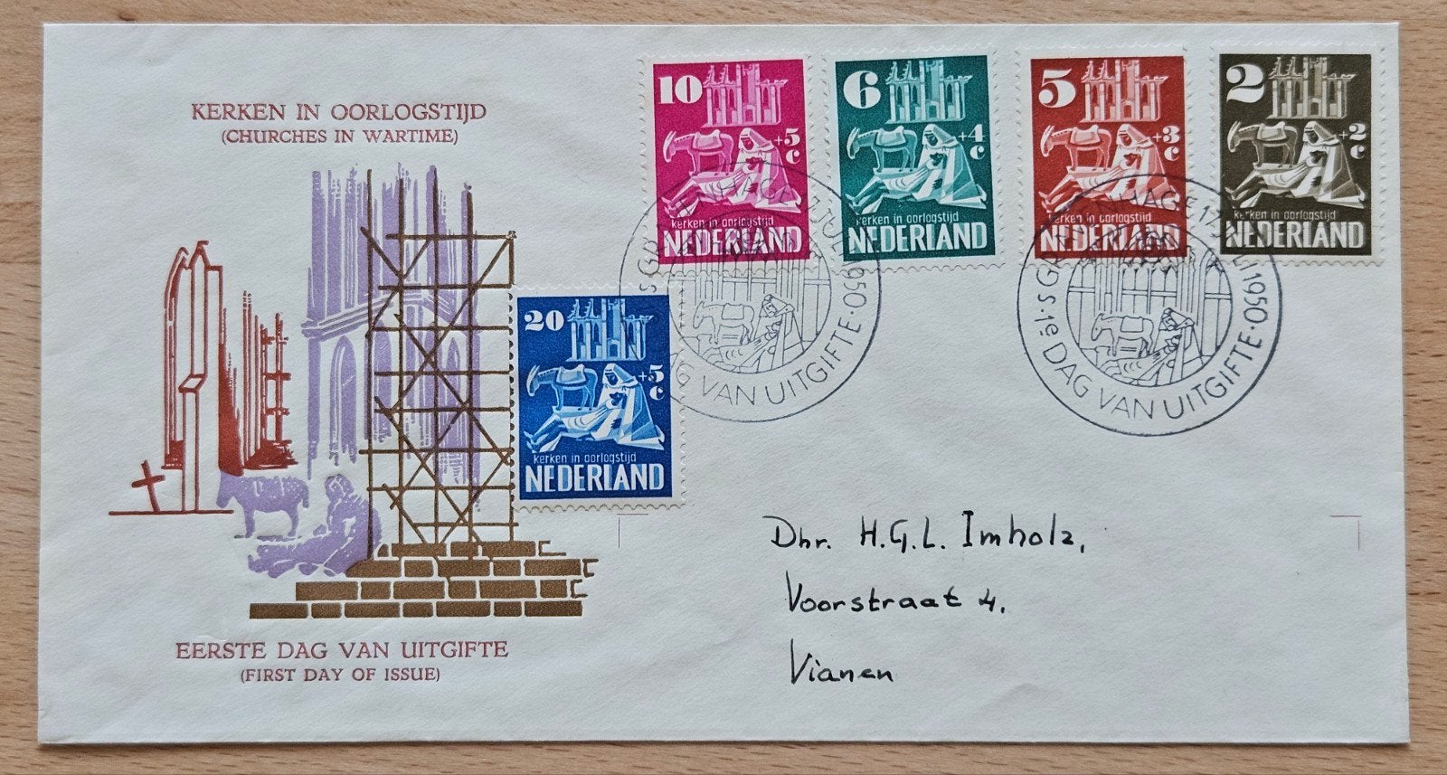 FDC Kerken in oorlogstijd 1951, E2., Ophalen of Verzenden, Beschreven, Nederland