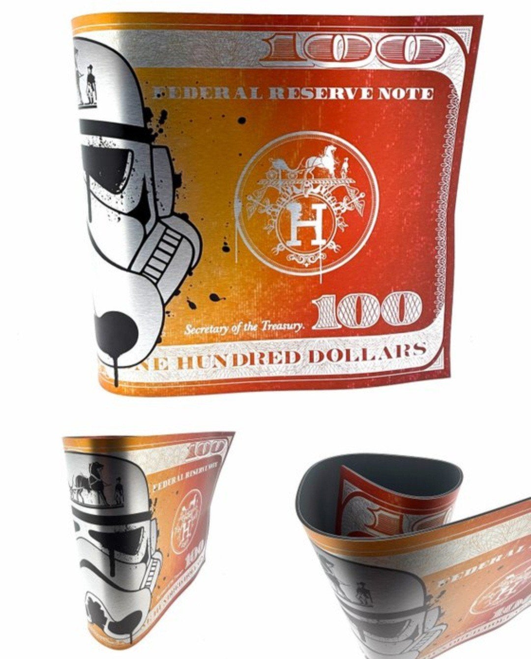 Aluminium Art Dollar - Storm Trooper HERMÈS! ( rolled alu ), Ophalen, Meerkleurig, Beeld, Gemerkt