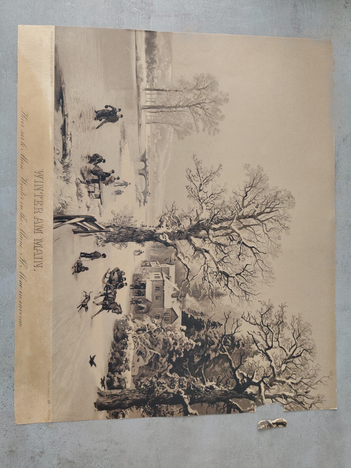 Antieke Winterscène Prent - Adolf May (ca. 1900), Antiek en Kunst, Ophalen