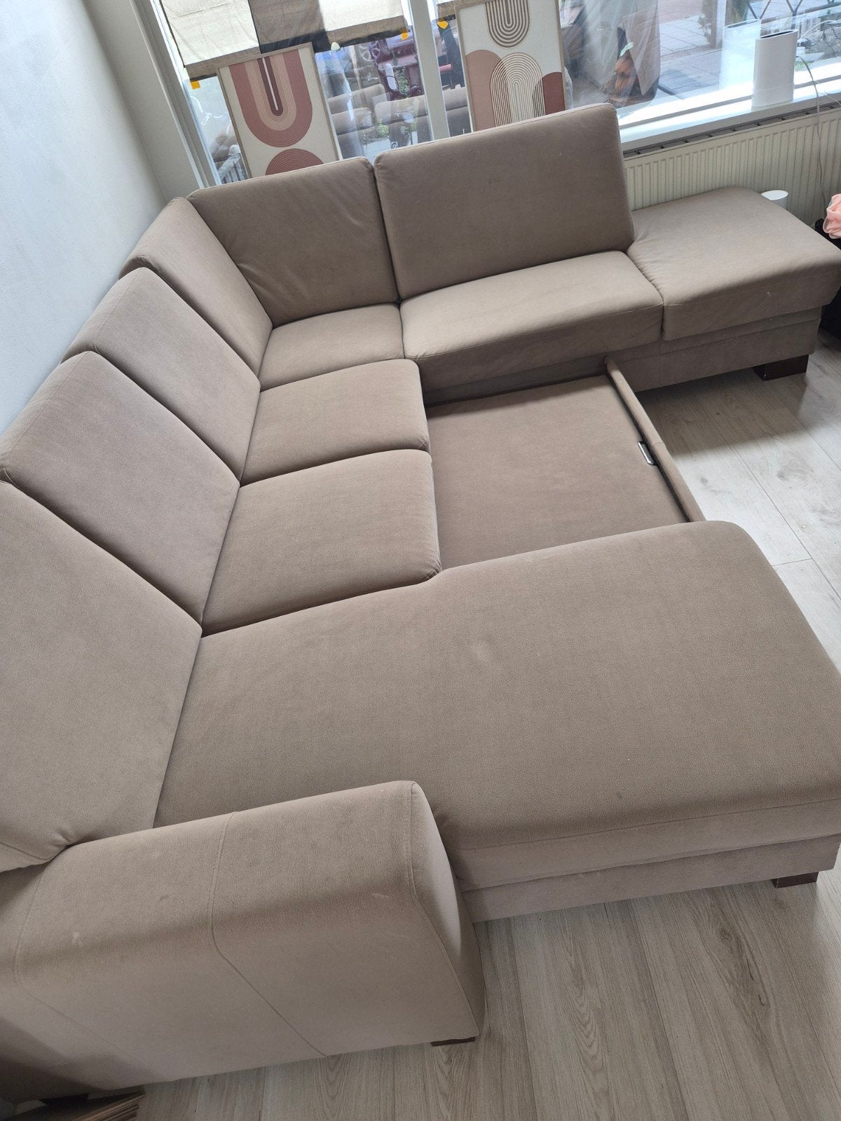 Grote hoekbank met slaapfunctie en opbergruimte, Ophalen, 250 tot 300 cm, Gebruikt, Hoekbank
