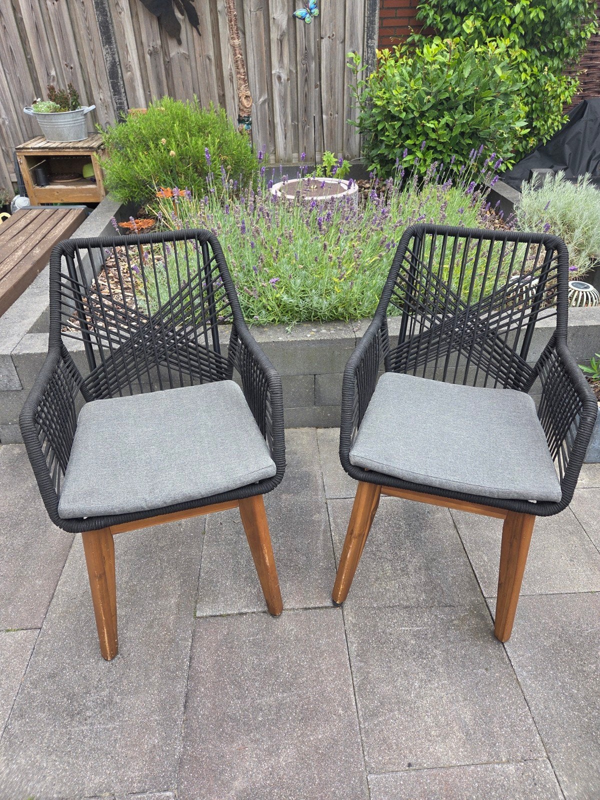 Seville dining tuinstoelen touw/hardhout, Ophalen, Gebruikt, Hout