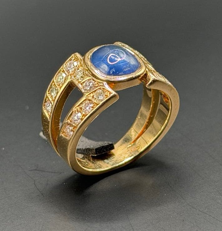 Prachtige 18K gouden ring met saffier en diamant- maat 18mm, 18 tot 19, Ophalen of Verzenden, Met edelsteen, Dame
