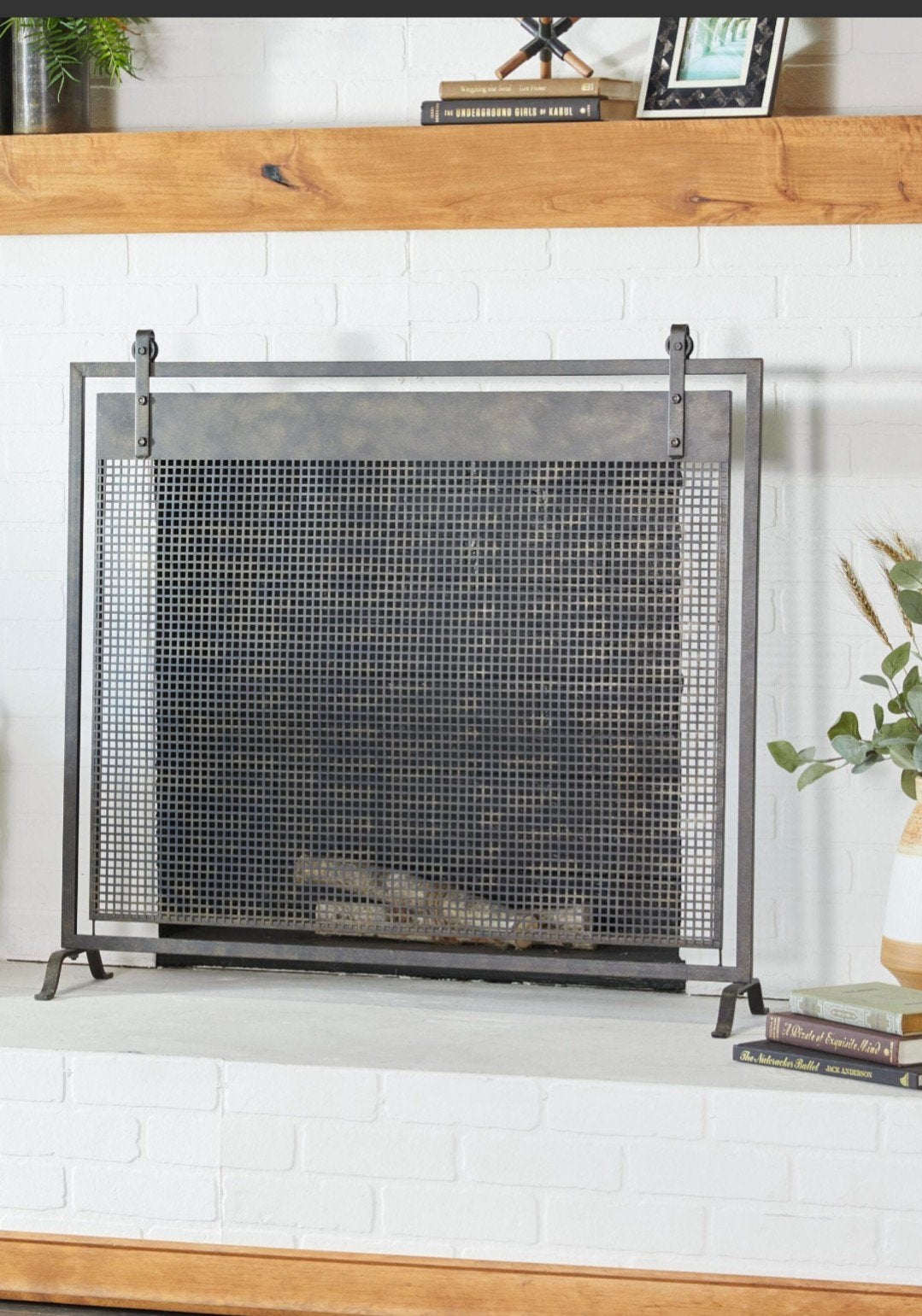 Modern Zwart Metalen Haardscherm zwevend raster-effect 96x89, Huis en Inrichting, Ophalen of Verzenden, Nieuw, Overige soorten