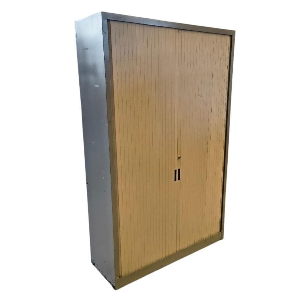 van Blerk Roldeurkast Grijs Lichtgrijs H195xB120xD45 B-keus, Gebruikt, 100 tot 150 cm, Ophalen of Verzenden, Met slot