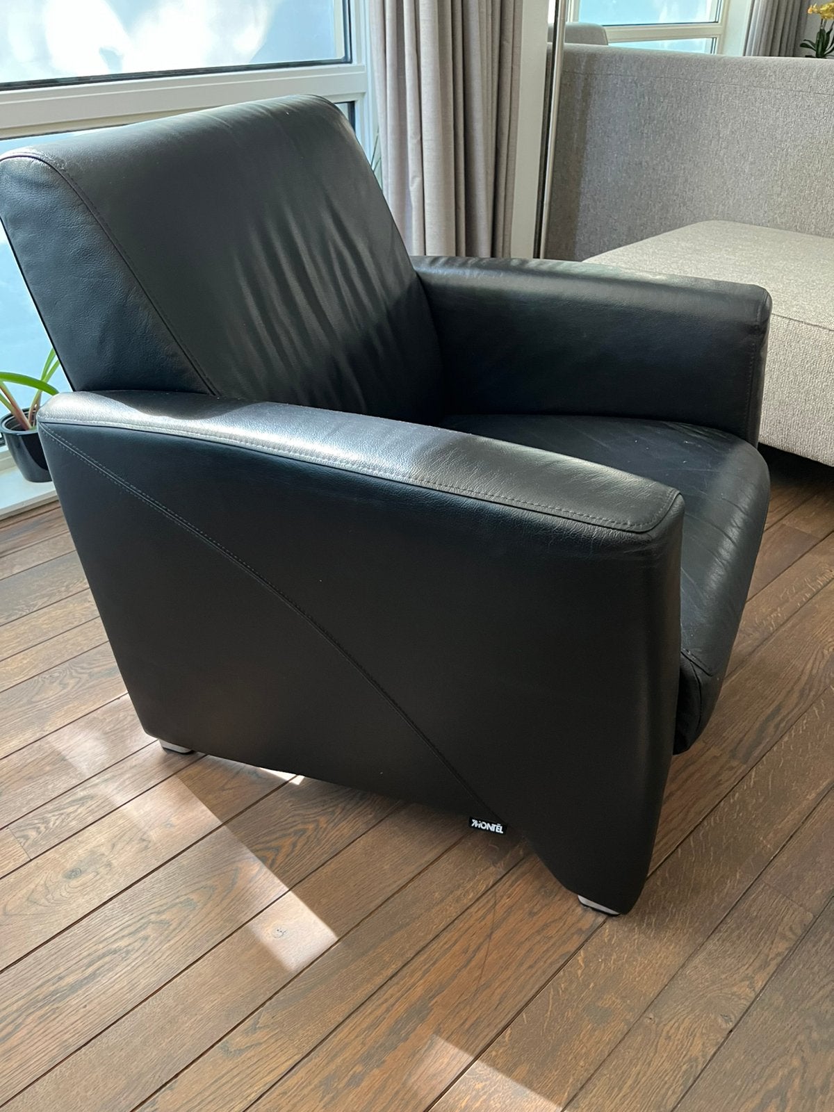 Zwart leren fauteuils, Ophalen, Gebruikt, Modern, 50 tot 75 cm