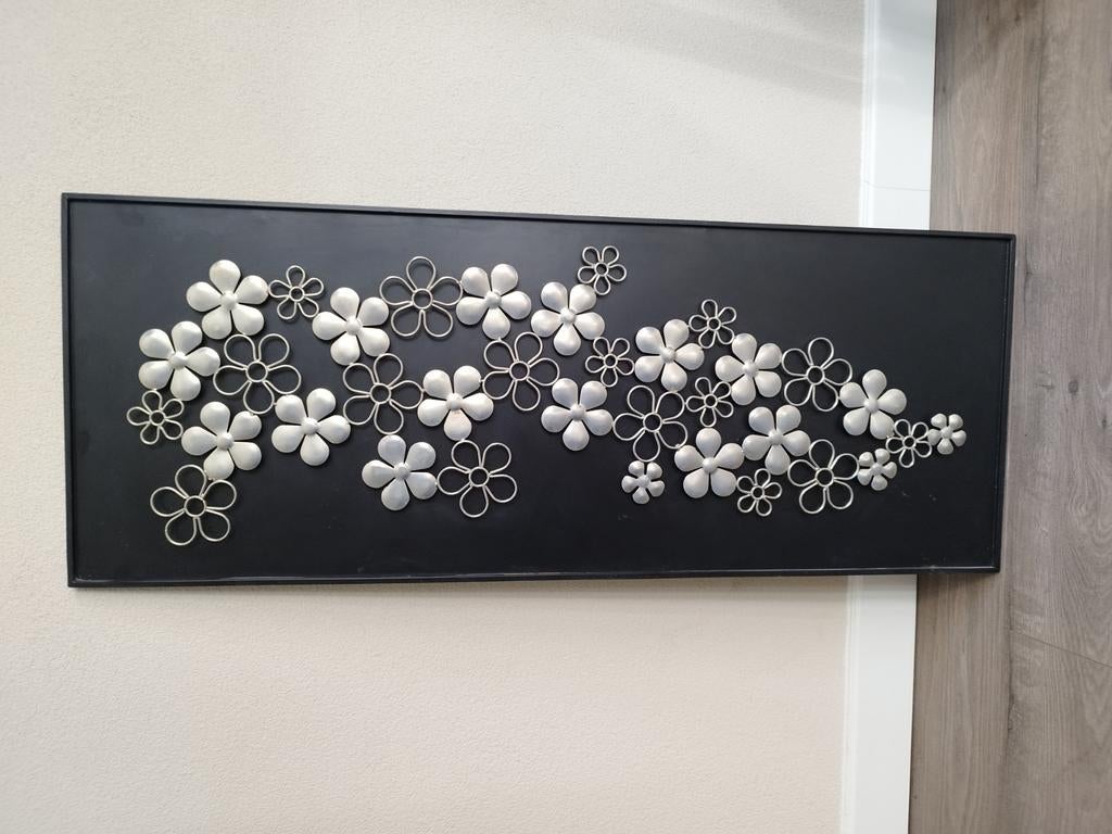 Schilderij 3D Bloom metaal Art Deco kunst 101x39cm Zwart, Antiek en Kunst, Kunst | Schilderijen | Modern, Ophalen of Verzenden