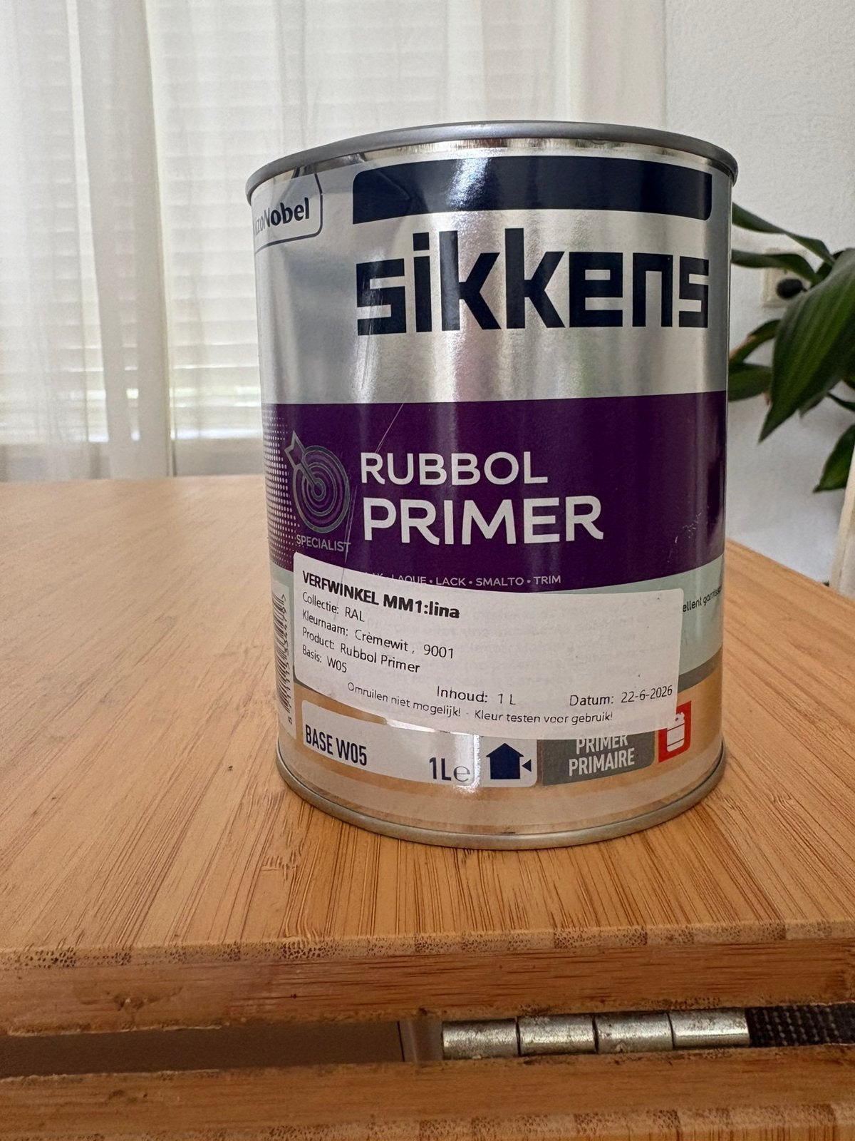 Sikkens Rubol Primer 1liter RAL 9001, Wit, Nieuw, Ophalen of Verzenden, Verf