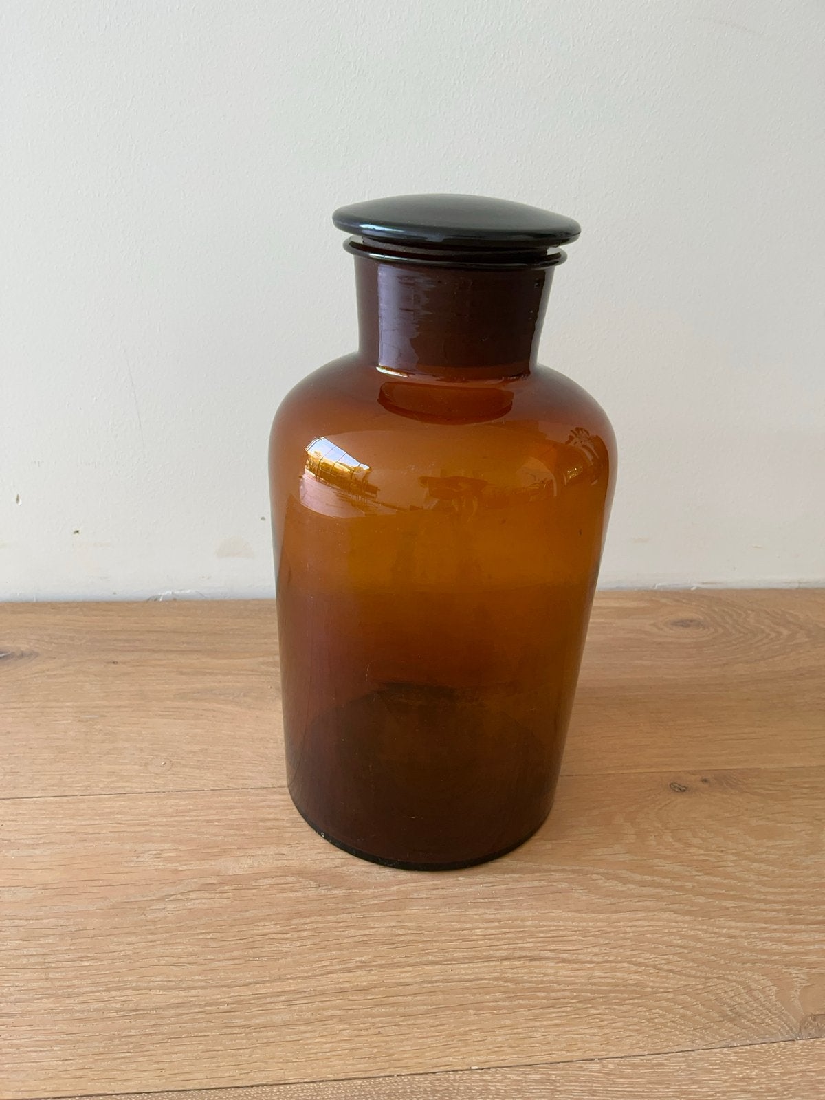 Grote Apothekersfles / Pot met Deksel - Amberkleurig Glas, Ophalen of Verzenden