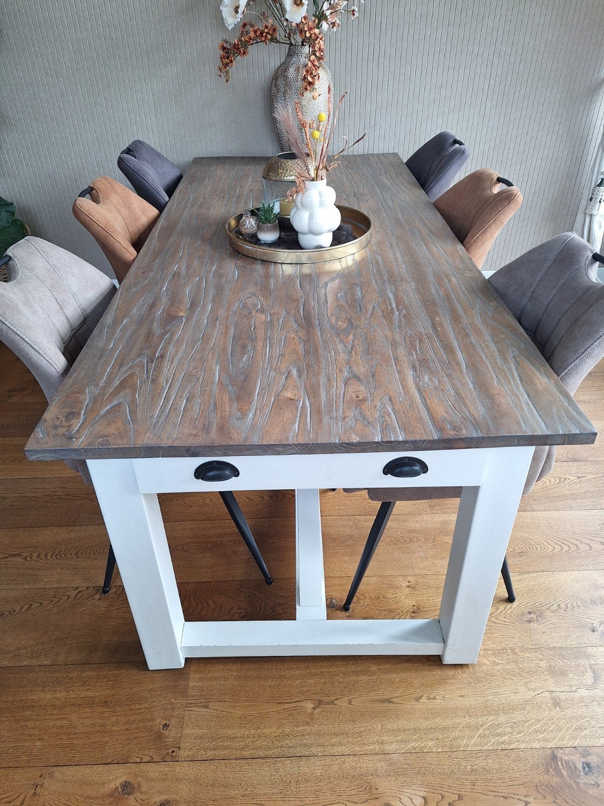 mooie stevige eettafel met 6 stoelen, Ophalen, Gebruikt, 200 cm of meer, 50 tot 100 cm