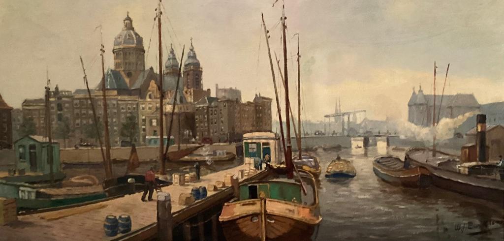 W.J. Burksen (1857-1935) Stadsgezicht Amsterdam, Antiek en Kunst, Ophalen