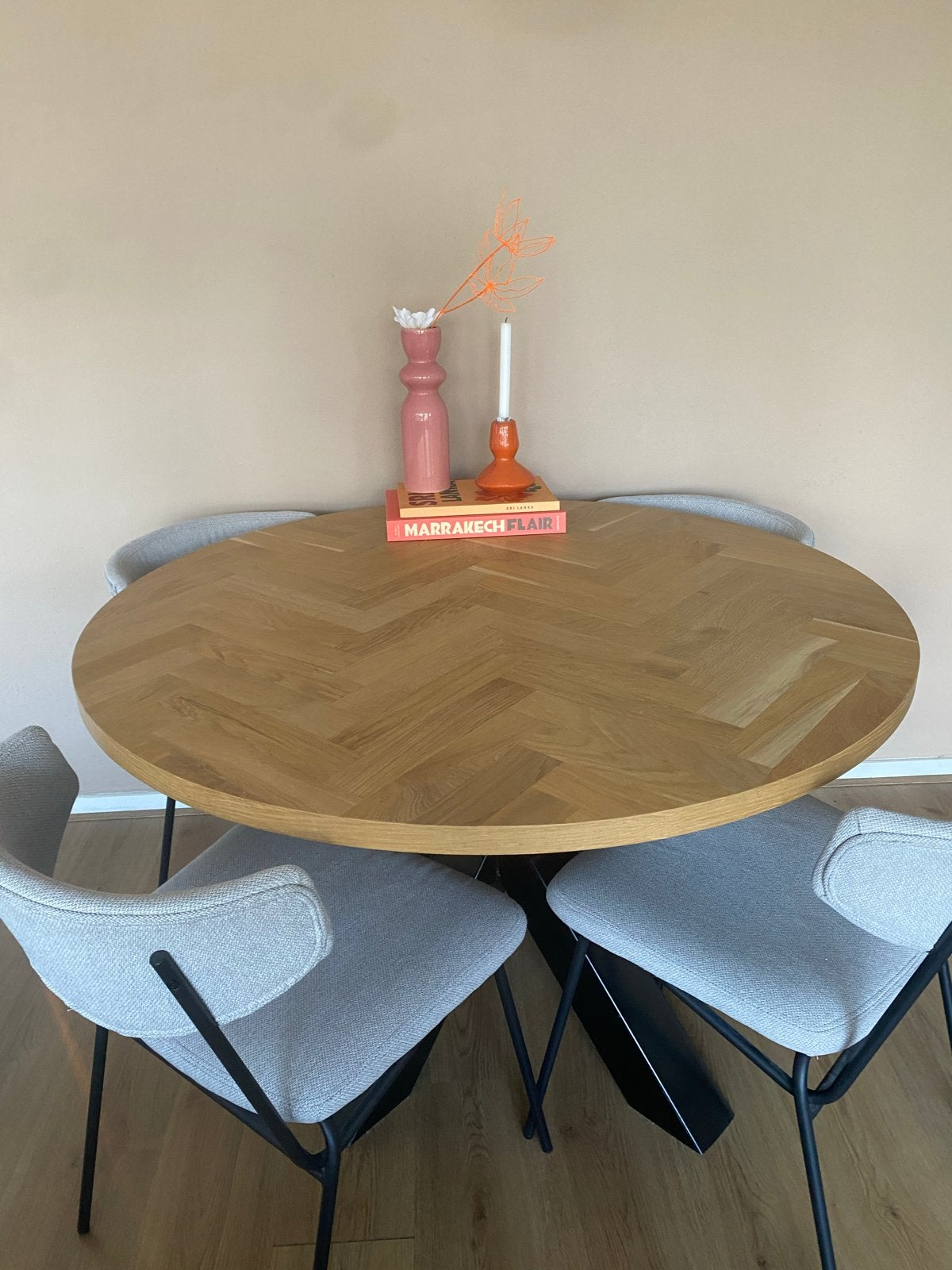 Ronde eettafel visgraat van Industrial Home (Loods5), Ophalen, 100 tot 150 cm, Rond, Zo goed als nieuw