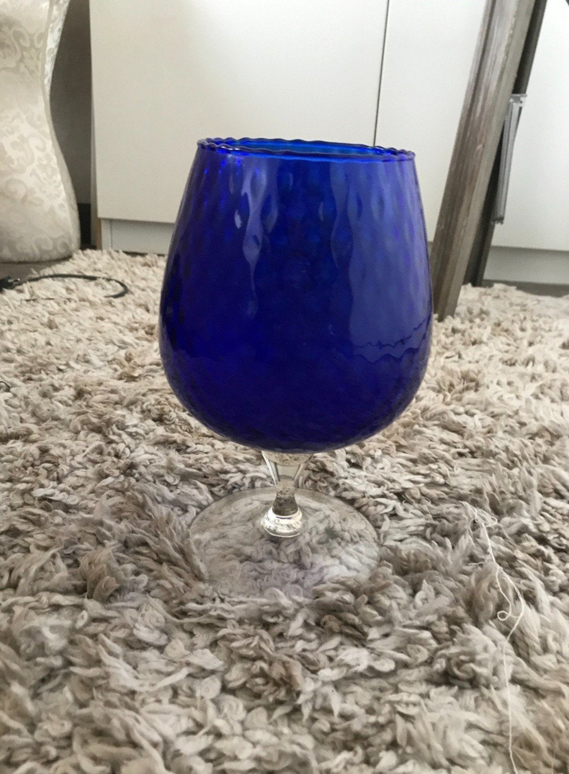 Vintage Kobaltblauwe Empoli Vaas op Voet, 21 cm, Op voet, Blauw, Ophalen of Verzenden
