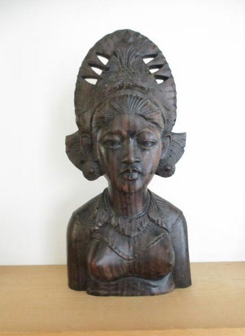 Javaanse ebbehouten buste, Antiek en Kunst, Hout, 24 cm, Verzenden, Zwart