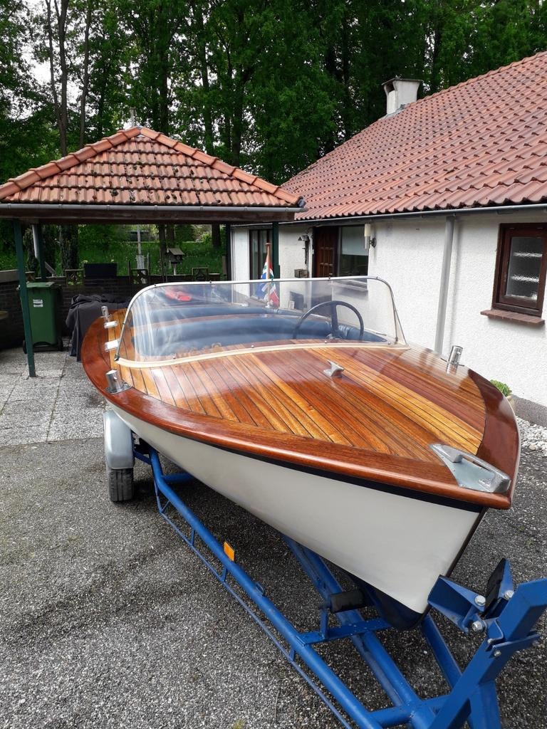 Houten klassieke speedboot merk bristo, Watersport en Boten, Speedboten, Ophalen, Minder dan 70 pk, Hout, 3 tot 6 meter